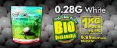 Billes Bio airsoft 6 mm G&G 0.28 g, sac de 3600 billes Blanches