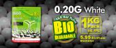 Billes Bio airsoft 6 mm G&G 0.20 g, sac de 3600 billes Blanches