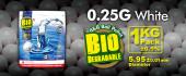 Billes Bio airsoft 6 mm G&G 0.25 g, sac de 3600 billes Blanches
