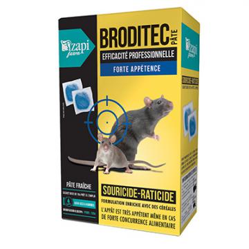 RATICIDE en pate fraiche, sans odeur, qui désseche les cadavres de rongeurs, rats et souris 150 gr Broditec sachet bleu au Brodifacoum